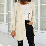 Autumn New Knitted Solid Color Plus Size Cardigan V-neck Twist Lantern Sleeve Coat For Women