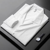High Quality Men's Cuban Collar Pleated Shirt Long Sleeve
