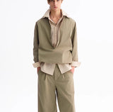 Зеленый Leisure Commute Deep V Elastic Lower Hem Свободный Длинный Рукав