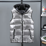 Shiny cotton down vest with hood