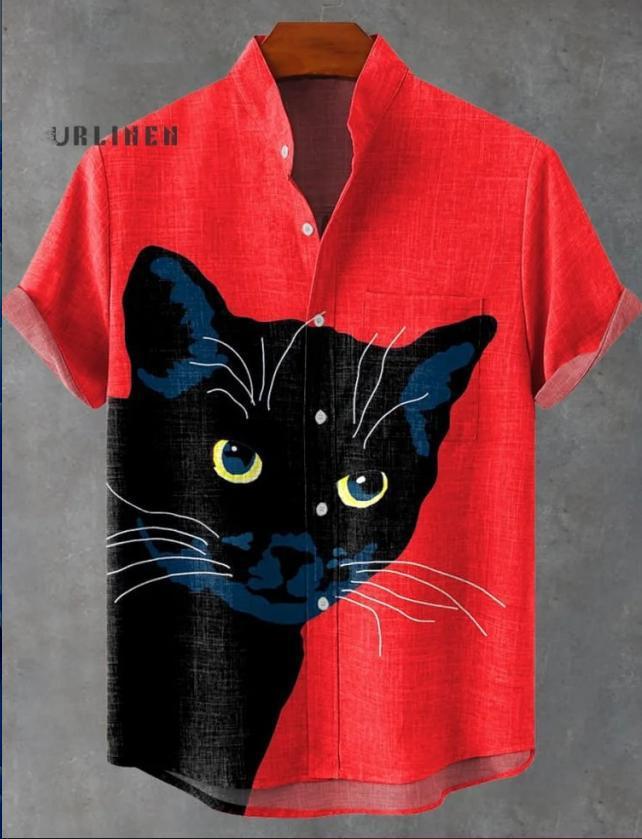 Abstract Pattern 3D Digital Printing Loose Trendy Short Sleeve Stand Collar Cardigan Shirt Abstract Pattern 3D Digital Printing Loose Trendy Short Sleeve Stand Collar Cardigan Shirt