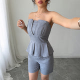 European And American Leisure Simple Tube Top And Waist Shorts Suit
