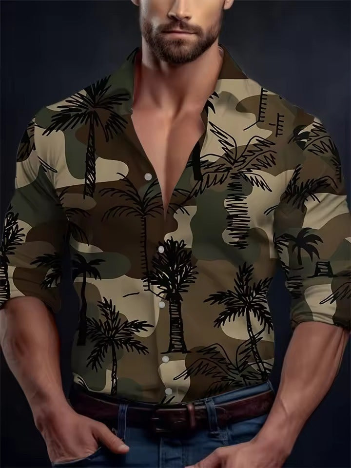 Men's Long Sleeve Shirt Palm Tree And Striped Printed Shirt Everyday Fashion Men's Casual Shirt Men's Long Sleeve Shirt Palm Tree And Striped Printed Shirt Everyday Fashion Men's Casual Shirt