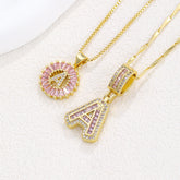 26 Letter Pendant Necklace Copper Inlaid Zirconium Plated Real Gold