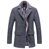 Autumn Winter Men's Wool Coat Fashion Polo Collar Cotton Scarf