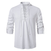 Long sleeve shirt with stand-up collar made of cotton and linen