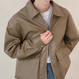 Мужская кожаная куртка с большим карманом на молнии, весна и осень