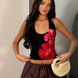 Summer Vacation Style Backless Halter Small Tank Top
