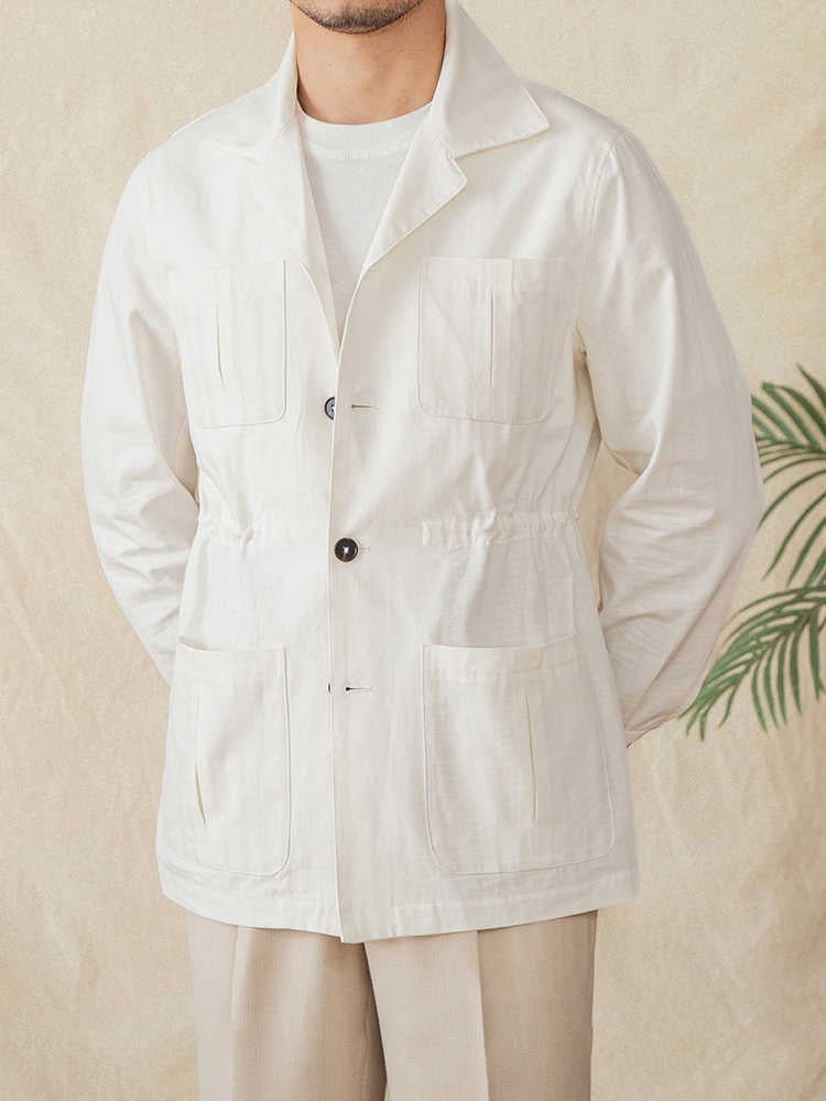 Повседневная легкая тонкая хлопковая куртка на шнурке с кубинским воротником в клетку Повседневная легкая тонкая хлопковая куртка на шнурке с кубинским воротником в клетку