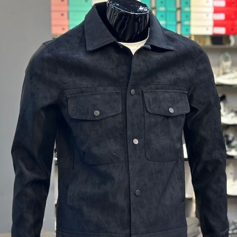 New Casual Collar Trendy Cool Suede Jacket Single-breasted Men's Jacket New Casual Collar Trendy Cool Suede Jacket Single-breasted Men's Jacket