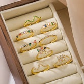 Affordable Luxury Fashion Copper Plated Real Gold Zircon Geometric Open Ring