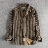 Мужская рубашка с длинными рукавами в стиле ретро American Retro Trend Stripes из хлопчатобумажной ткани, комфортный и повседневный комбинезон