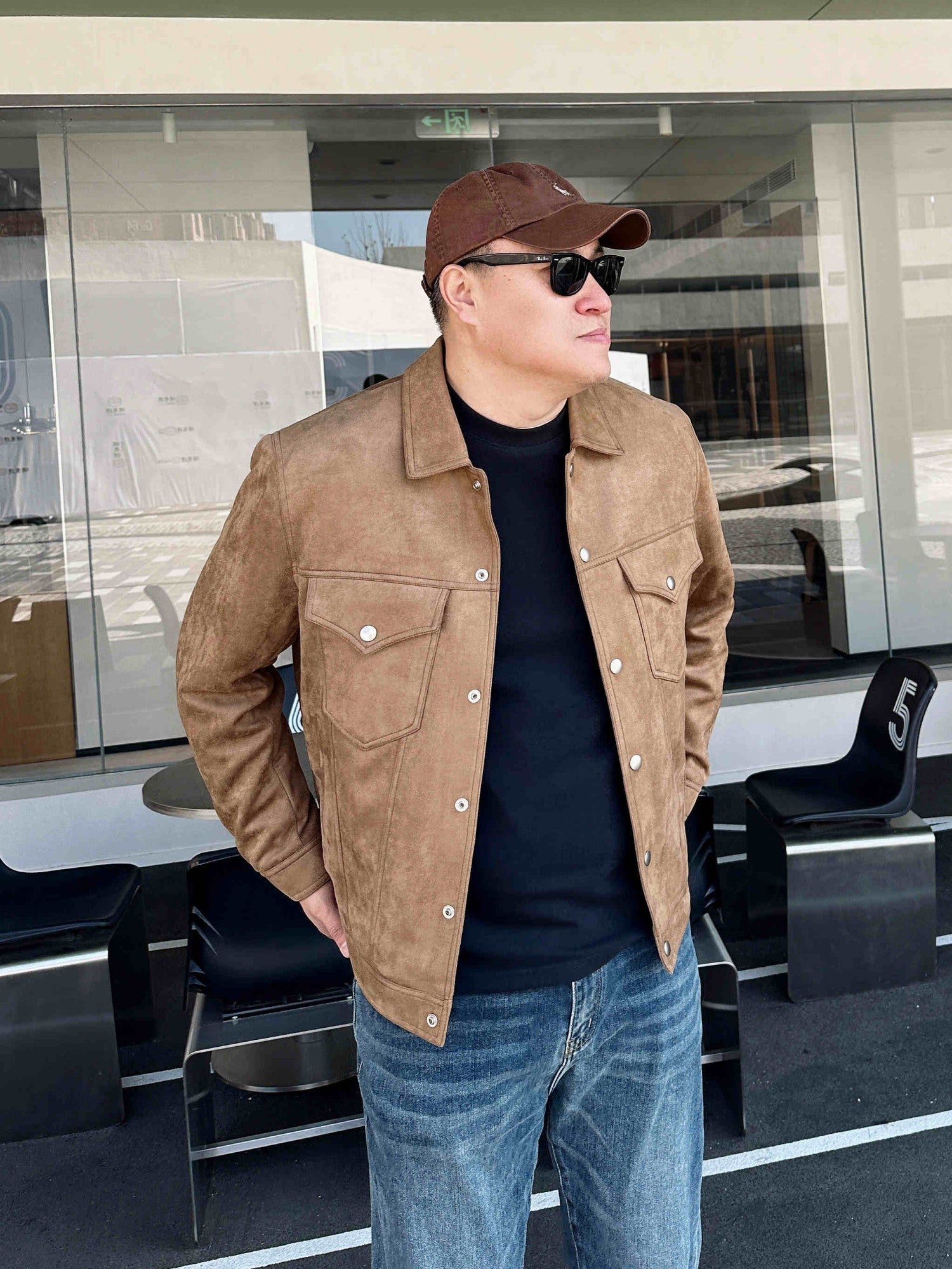 Мужская куртка большого размера из тонкого хлопка с короткими лацканами Мужская куртка большого размера из тонкого хлопка с короткими лацканами