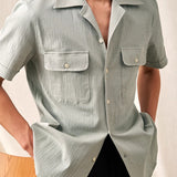 Рубашка с кубинским воротником мужская, летняя, с коротким рукавом, тонкая