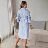 Women's Striped Lapel Button Casual Maternity Wear