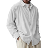 Men's Loose Trendy Long Sleeve Solid Color Polo Collar Shirt