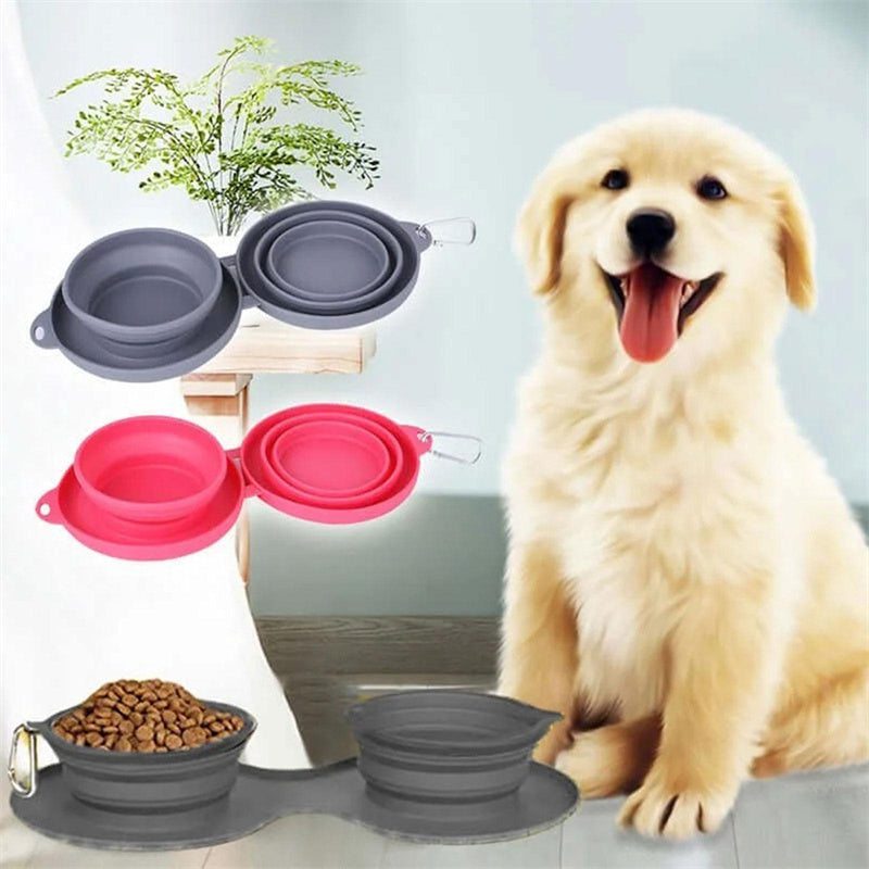 Rubber Foldable Double Bowl Pet Feeding Bowl Pets Supplies Dog Cat Bowls Rubber Foldable Double Bowl Pet Feeding Bowl Pets Supplies Dog Cat Bowls