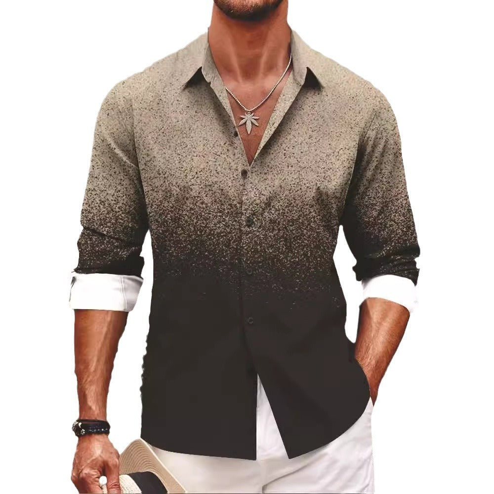 Куртаи нави остини дарози мардонаи чопи рақамии 3D Casual Striped Lapel Куртаи нави остини дарози мардонаи чопи рақамии 3D Casual Striped Lapel