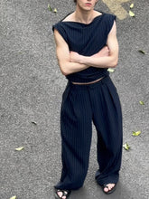 Men's Pinstripe Sleeveless Top And Wide - Leg Pants Set