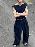 Men's Pinstripe Sleeveless Top And Wide - Leg Pants Set