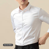 White Long Sleeve Shirt Men Solid Color Elastic Slim Fit No Ironing Anti Wrinkle Business Casual Mens Business Wear