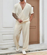 Men's Work Wear Suit Casual Solid Color Short Sleeve Trousers