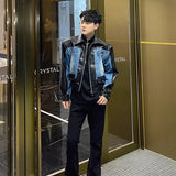 Высококачественное пальто из искусственной кожи с прошивкой, джинсовое пальто с перекрестными швами