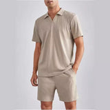 Мода тасодуфӣ остин кӯтоҳ Polo Shirt Shorts ду дона Set Suit мардона