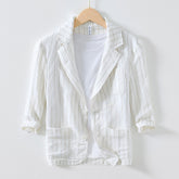 34 Sleeve Suit Jacket Men's Cotton And Linen Stripes Suit Jacket