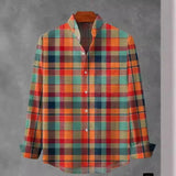 Men's Stand Collar Long Sleeve Shirt Plaid