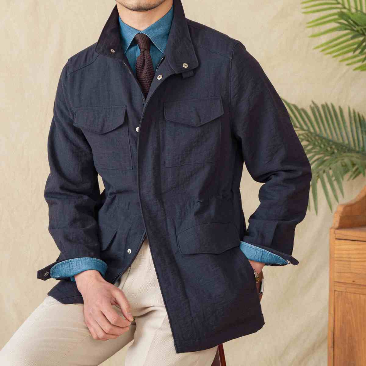 Куртка с воротником-стойкой из льна, дышащая, Gentry Safari, куртка, пальто Куртка с воротником-стойкой из льна, дышащая, Gentry Safari, куртка, пальто