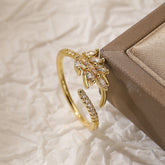 Affordable Luxury Fashion Copper Plated Real Gold Zircon Geometric Open Ring