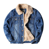 Jacket top fall winter fleece lined old fashioned casual denim jacket