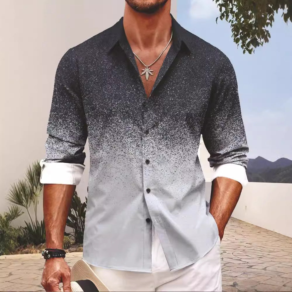 Куртаи нави остини дарози мардонаи чопи рақамии 3D Casual Striped Lapel Куртаи нави остини дарози мардонаи чопи рақамии 3D Casual Striped Lapel