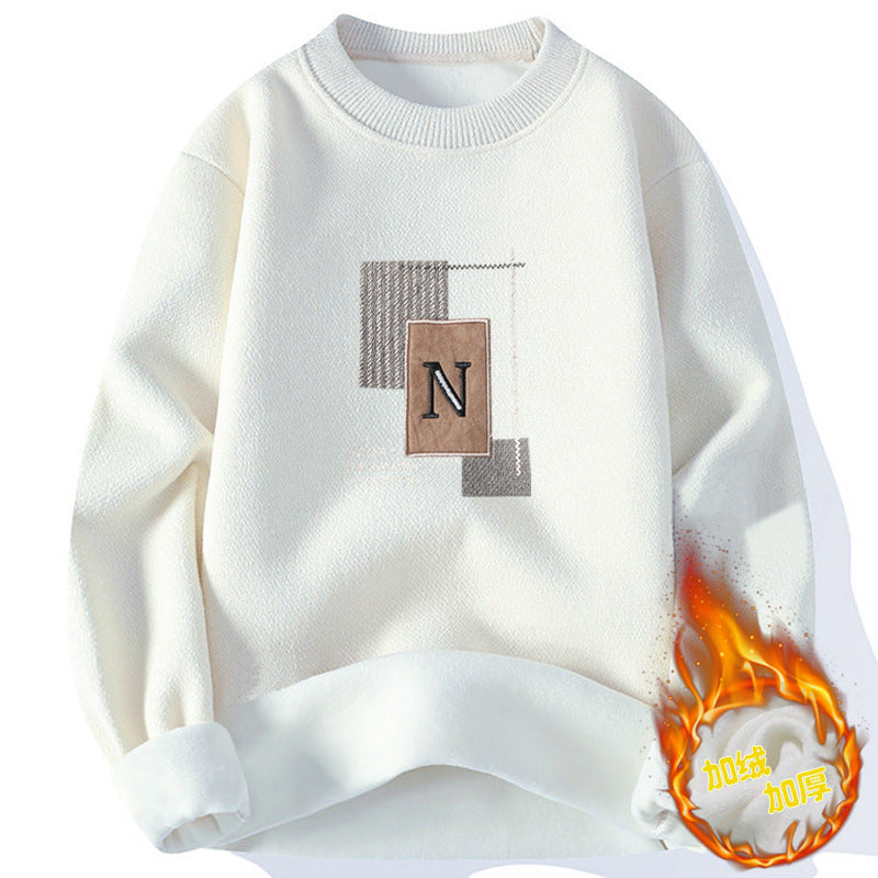 Men's Round Neck Thickened Single-layer Fleece-lined Bottoming New Embroidered Knitwear Men's Round Neck Thickened Single-layer Fleece-lined Bottoming New Embroidered Knitwear