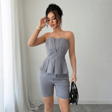 European And American Leisure Simple Tube Top And Waist Shorts Suit