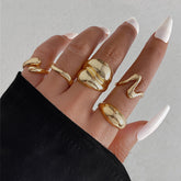 Gold Lava Line Irregular Water Drop Glossy Ring Set