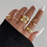 Gold Lava Line Irregular Water Drop Glossy Ring Set
