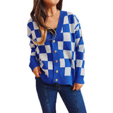 Asian Contrast Color Chessboard Plaid Autumn And Winter Women's Sweater