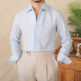 Thin cotton seersucker shirt long sleeve casual single collar shirt