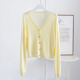 Spring And Summer V-neck Short Tencel Knitted Cardigan Pure Color All-matching