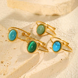 Fashion Jewelry Stainless Steel Oval Opal Turquoise Open Gold Ring