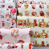 Pure Cotton Cartoon Bear Girl Pastoral Floral Printed And Dyed Fabric