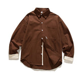 Retro Japanese Casual Loose Solid Color Overalls Long Sleeve Shirt