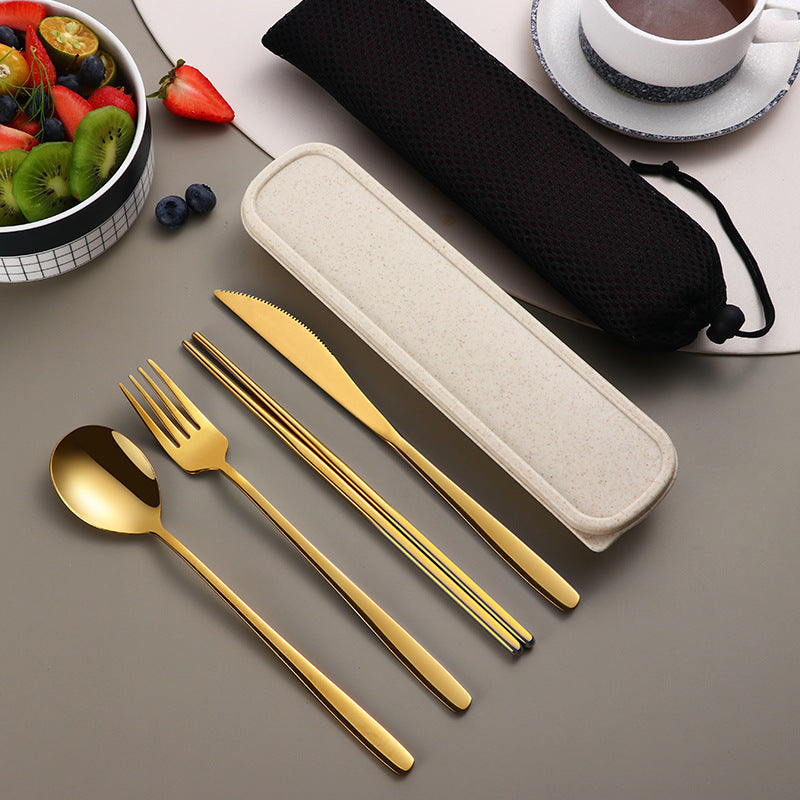 304 Dinnerware Set Flatware Kitchen Accessories Camping Travel Sets Gold Knife Fork Spoon Portable Cutlery Sets With Case 304 Dinnerware Set Flatware Kitchen Accessories Camping Travel Sets Gold Knife Fork Spoon Portable Cutlery Sets With Case