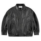 Retro leather clothing for men and women loose