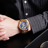 Chinese Fashion Dragon Totem Embossed Stainless Steel Strap Men