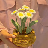 Hand Knitting DIY Tulips Small Daisy Potted Bouquet Wool Crochet Material Package
