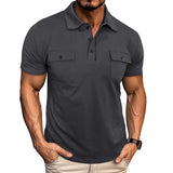 Summer Lapel Button Down Polo Shirt With Pockets Fashion Short Sleeve Men Clothes
