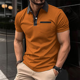 Short Sleeve T-Shirt Slim Pocket Mens Notch Lapel Clothing